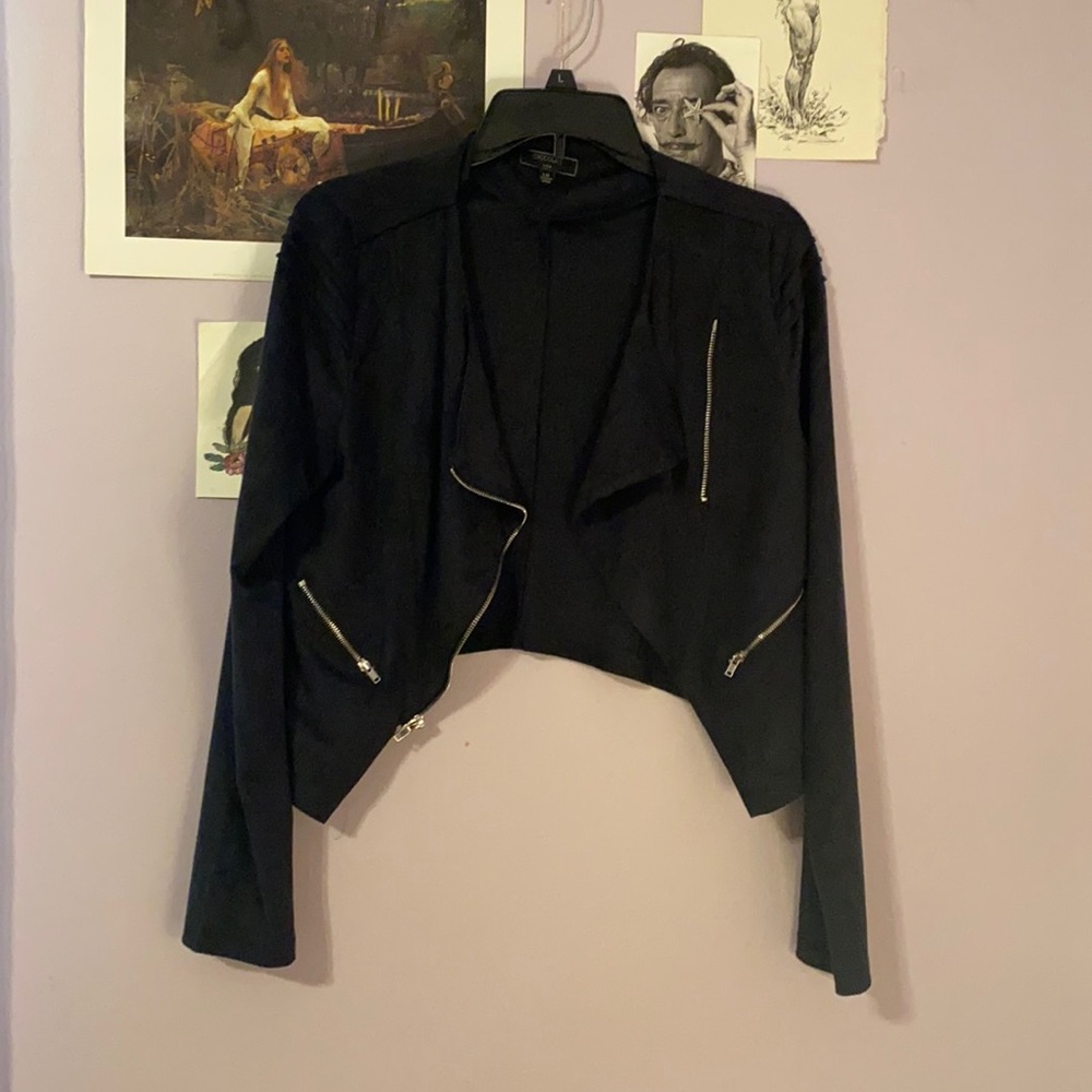 Dark navy blue velvet cropped jacket